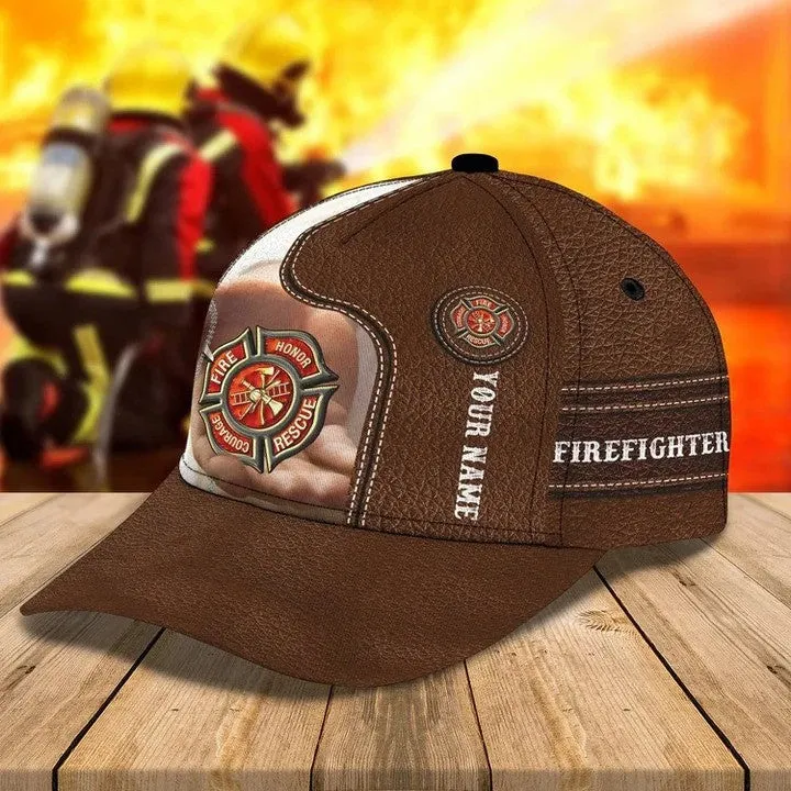 Personalized Hawaiian Firefighter 3D Baseball Cap, Firefighter Hat for Father & Husband