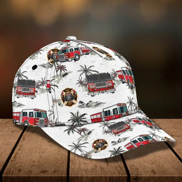 Personalized Hawaiian Firefighter 3D Baseball Cap, Firefighter Hat for Father & Husband