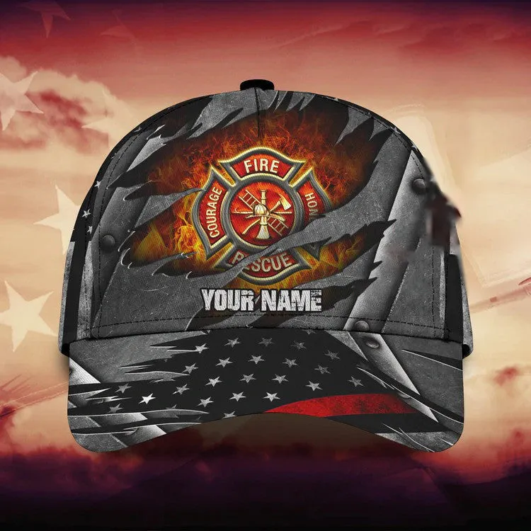 Personalized Hawaiian Firefighter 3D Baseball Cap, Firefighter Hat for Father & Husband