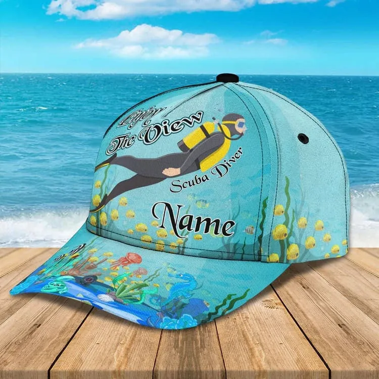 Personalized Scuba Diving - Enjoy The View Ocean 3D Baseball Cap for Female Scuba Diver