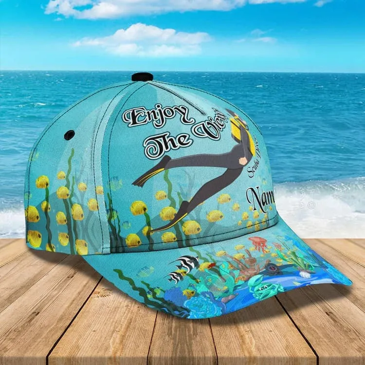 Personalized Scuba Diving - Enjoy The View Ocean 3D Baseball Cap for Female Scuba Diver