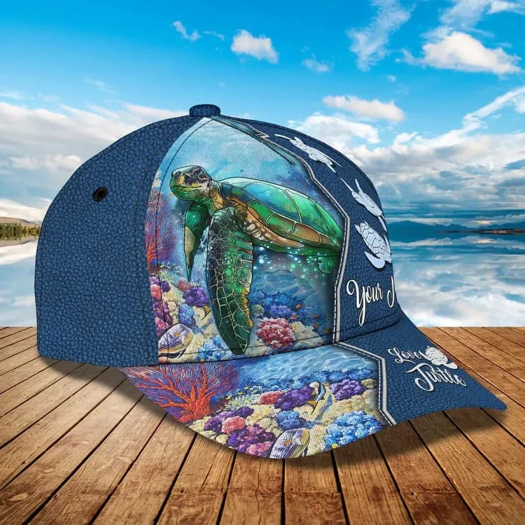 Personalized Summer Sea Turtle 3D Baseball Cap for Boyfriend, Beach Turtle Hat for Summer Holiday