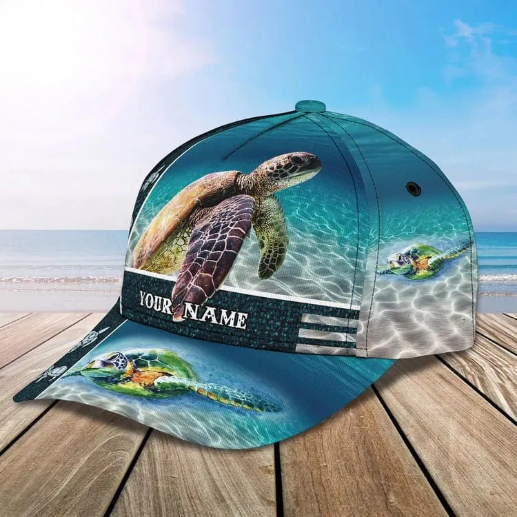 Personalized Summer Sea Turtle 3D Baseball Cap for Boyfriend, Beach Turtle Hat for Summer Holiday