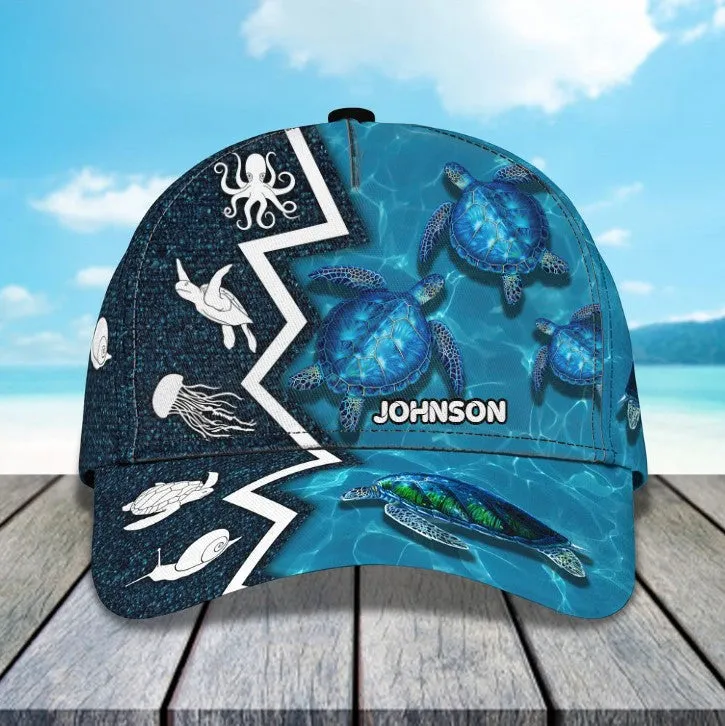 Personalized Summer Sea Turtle 3D Baseball Cap for Boyfriend, Beach Turtle Hat for Summer Holiday