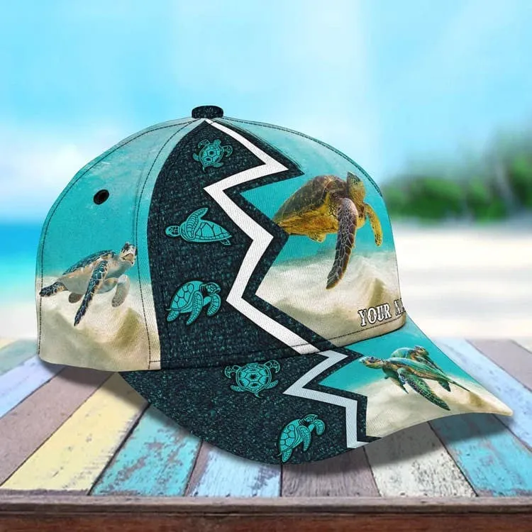 Personalized Summer Sea Turtle 3D Baseball Cap for Boyfriend, Beach Turtle Hat for Summer Holiday