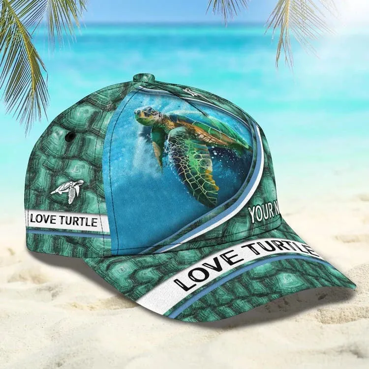 Personalized Summer Sea Turtle 3D Baseball Cap for Boyfriend, Beach Turtle Hat for Summer Holiday