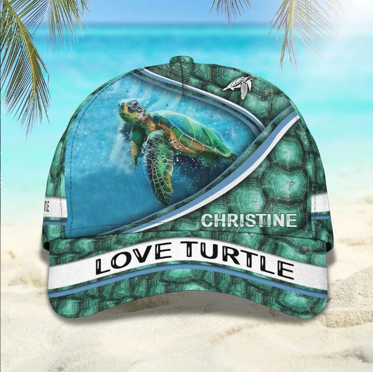 Personalized Summer Sea Turtle 3D Baseball Cap for Boyfriend, Beach Turtle Hat for Summer Holiday