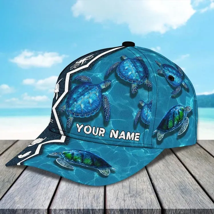 Personalized Summer Sea Turtle 3D Baseball Cap for Boyfriend, Beach Turtle Hat for Summer Holiday