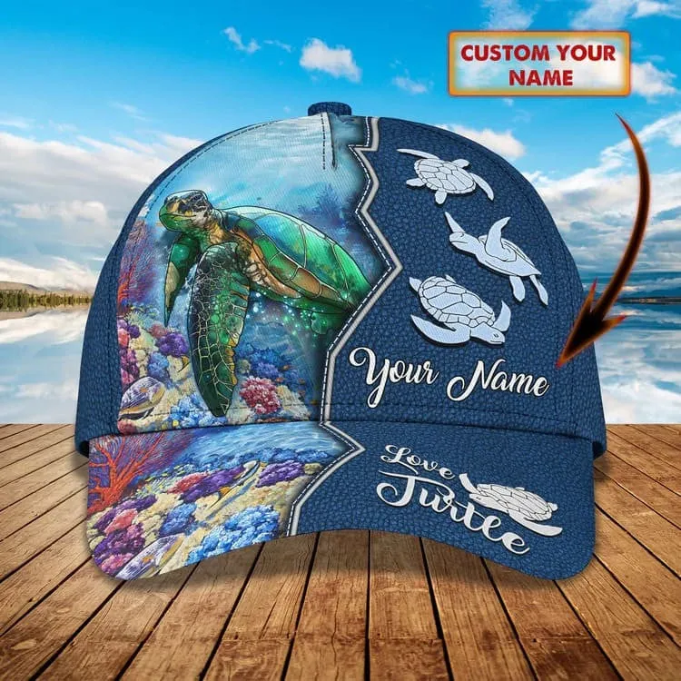 Personalized Summer Sea Turtle 3D Baseball Cap for Boyfriend, Beach Turtle Hat for Summer Holiday