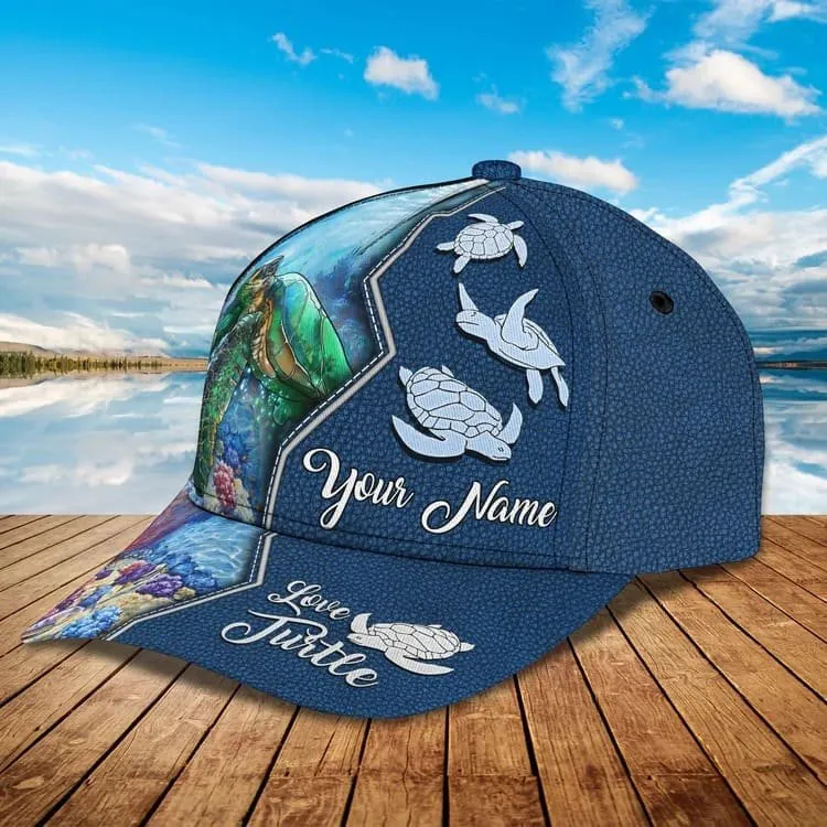 Personalized Summer Sea Turtle 3D Baseball Cap for Boyfriend, Beach Turtle Hat for Summer Holiday