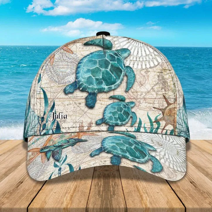 Personalized Summer Sea Turtle 3D Baseball Cap for Boyfriend, Beach Turtle Hat for Summer Holiday