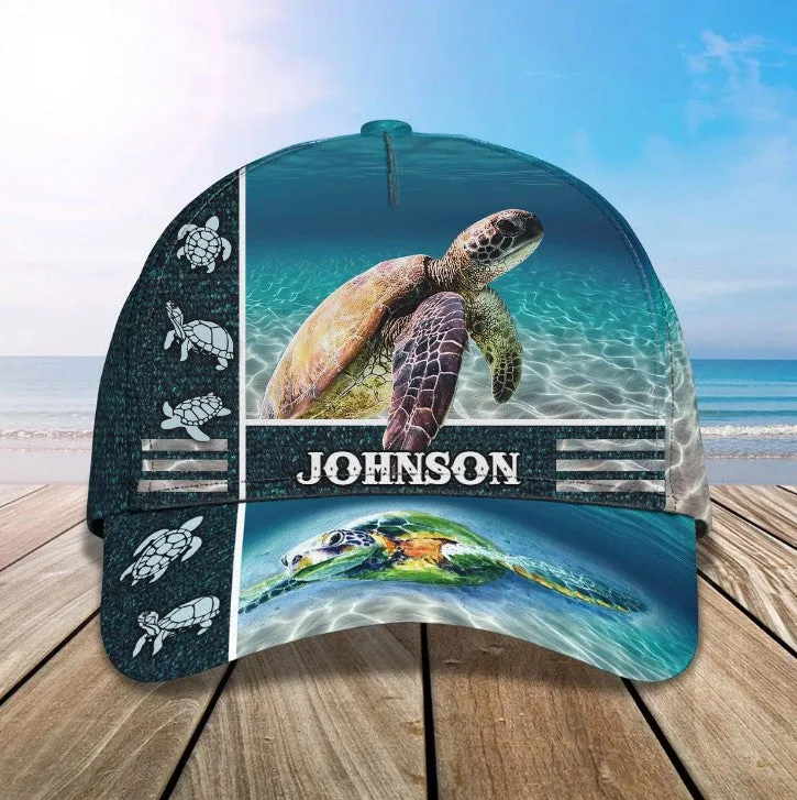 Personalized Summer Sea Turtle 3D Baseball Cap for Boyfriend, Beach Turtle Hat for Summer Holiday