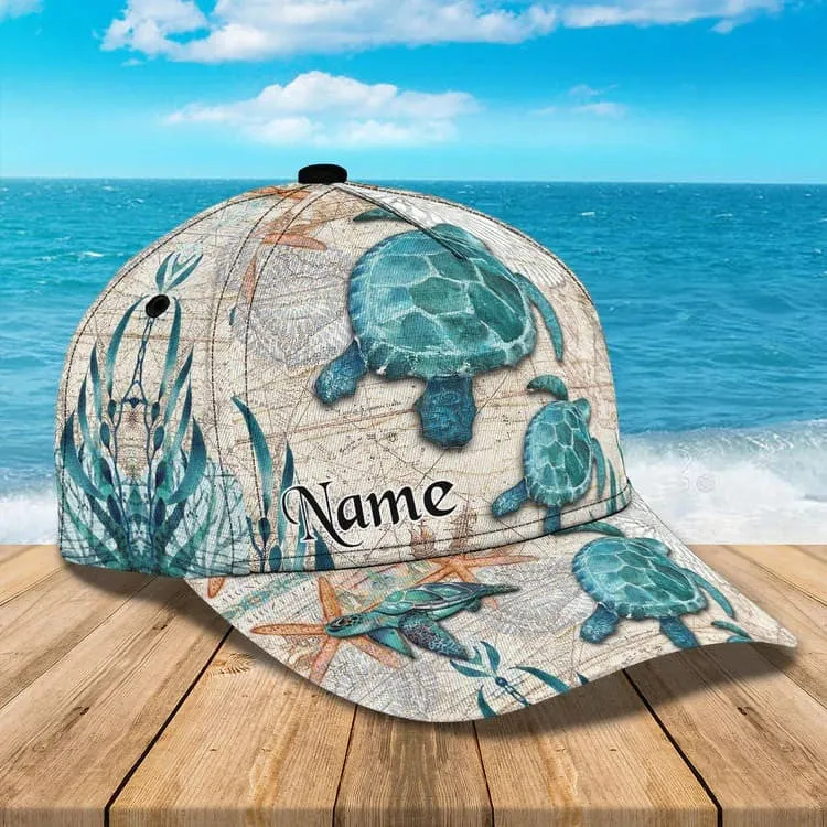 Personalized Summer Sea Turtle 3D Baseball Cap for Boyfriend, Beach Turtle Hat for Summer Holiday