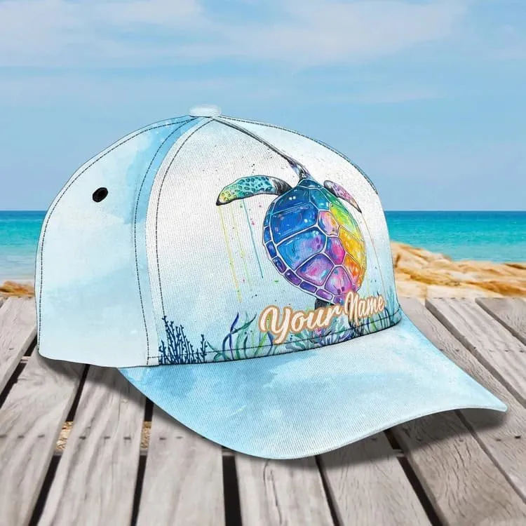 Personalized Summer Sea Turtle 3D Baseball Cap for Boyfriend, Beach Turtle Hat for Summer Holiday