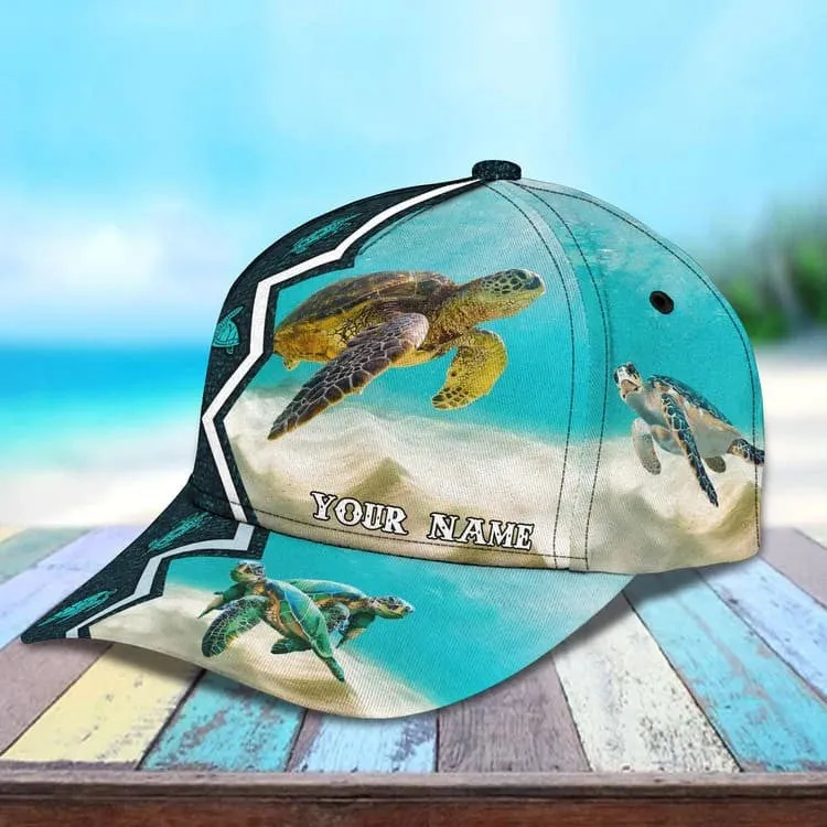 Personalized Summer Sea Turtle 3D Baseball Cap for Boyfriend, Beach Turtle Hat for Summer Holiday