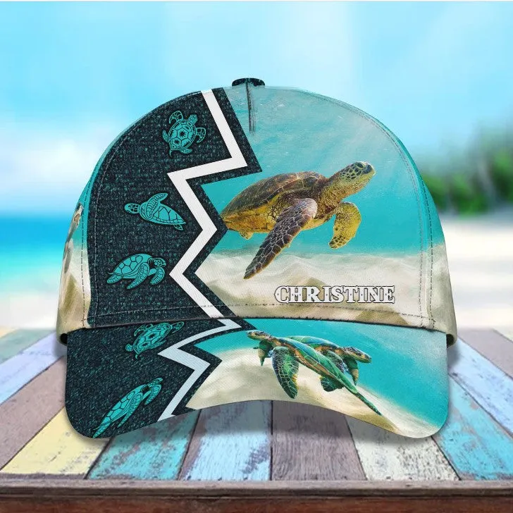 Personalized Summer Sea Turtle 3D Baseball Cap for Boyfriend, Beach Turtle Hat for Summer Holiday