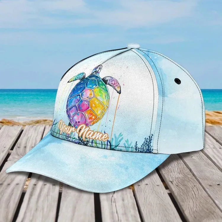 Personalized Summer Sea Turtle 3D Baseball Cap for Boyfriend, Beach Turtle Hat for Summer Holiday