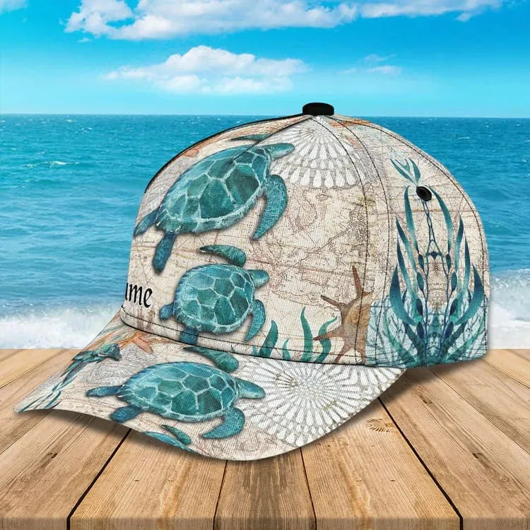 Personalized Summer Sea Turtle 3D Baseball Cap for Boyfriend, Beach Turtle Hat for Summer Holiday