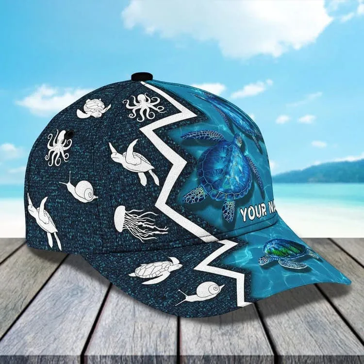 Personalized Summer Sea Turtle 3D Baseball Cap for Boyfriend, Beach Turtle Hat for Summer Holiday