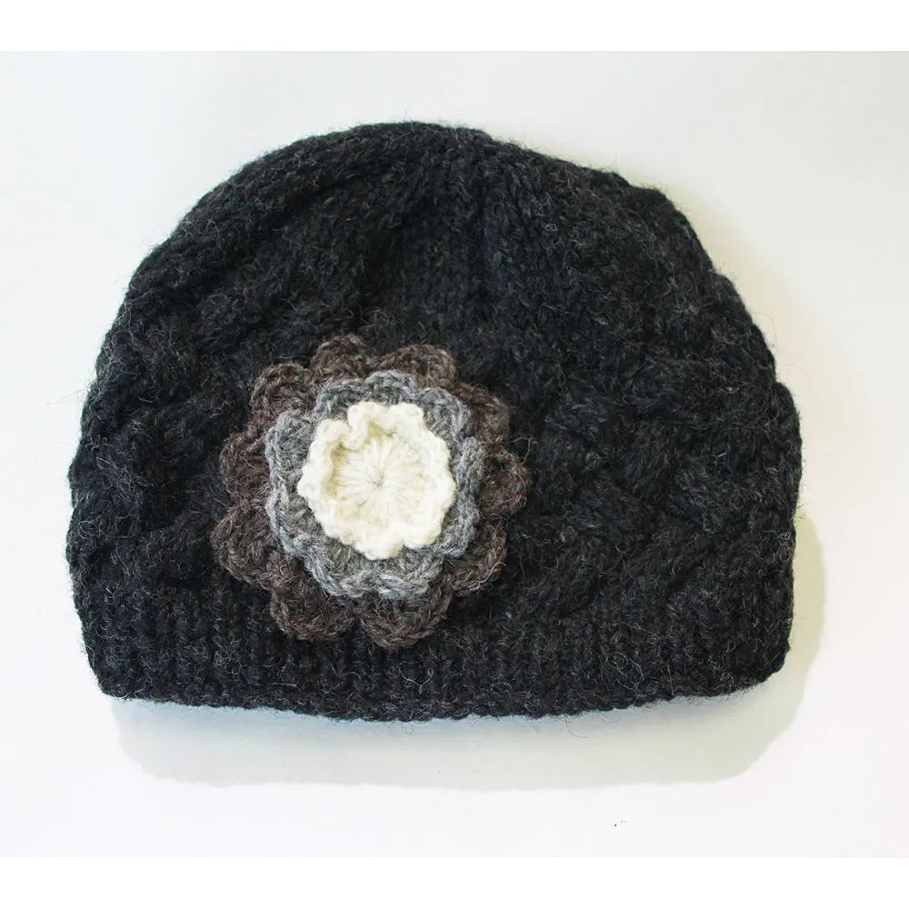 plait knit wool beanie flower hat