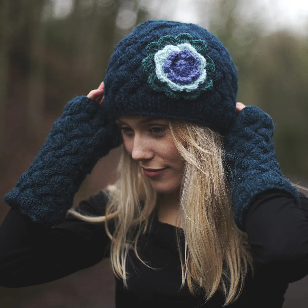 plait knit wool beanie flower hat