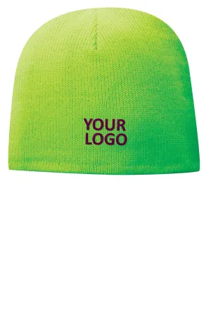 Port & Company Fleece Lined Branded Beanies, Neon Green