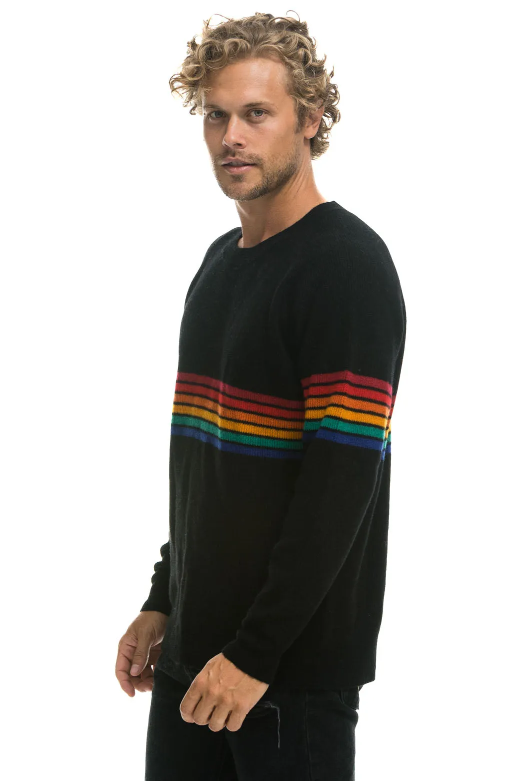 RAINBOW STRIPE 6 UNISEX LIGHT CASHMERE SWEATER - BLACK