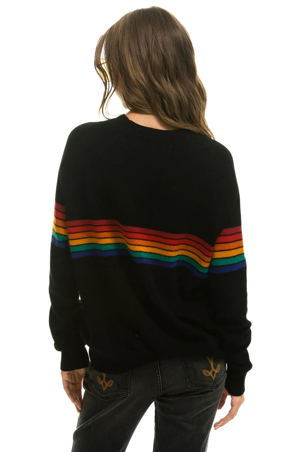 RAINBOW STRIPE 6 UNISEX LIGHT CASHMERE SWEATER - BLACK