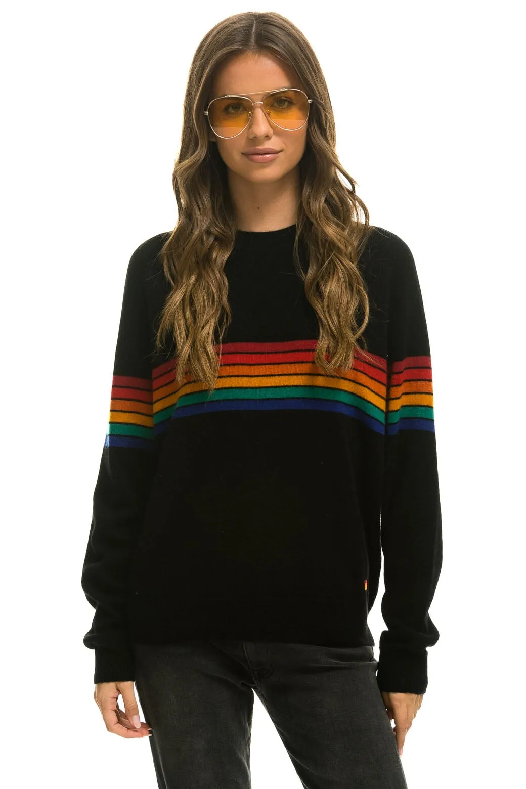 RAINBOW STRIPE 6 UNISEX LIGHT CASHMERE SWEATER - BLACK