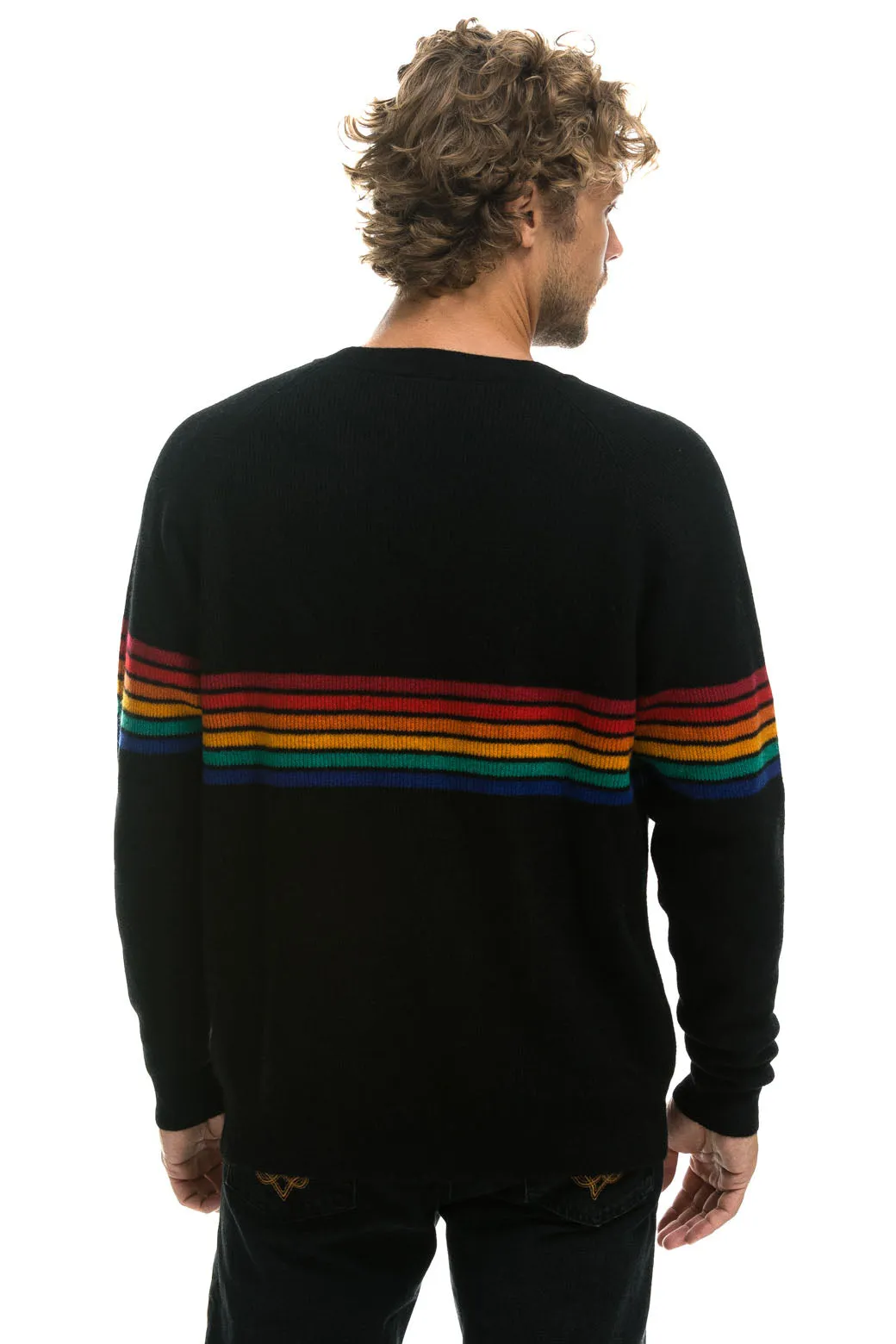 RAINBOW STRIPE 6 UNISEX LIGHT CASHMERE SWEATER - BLACK