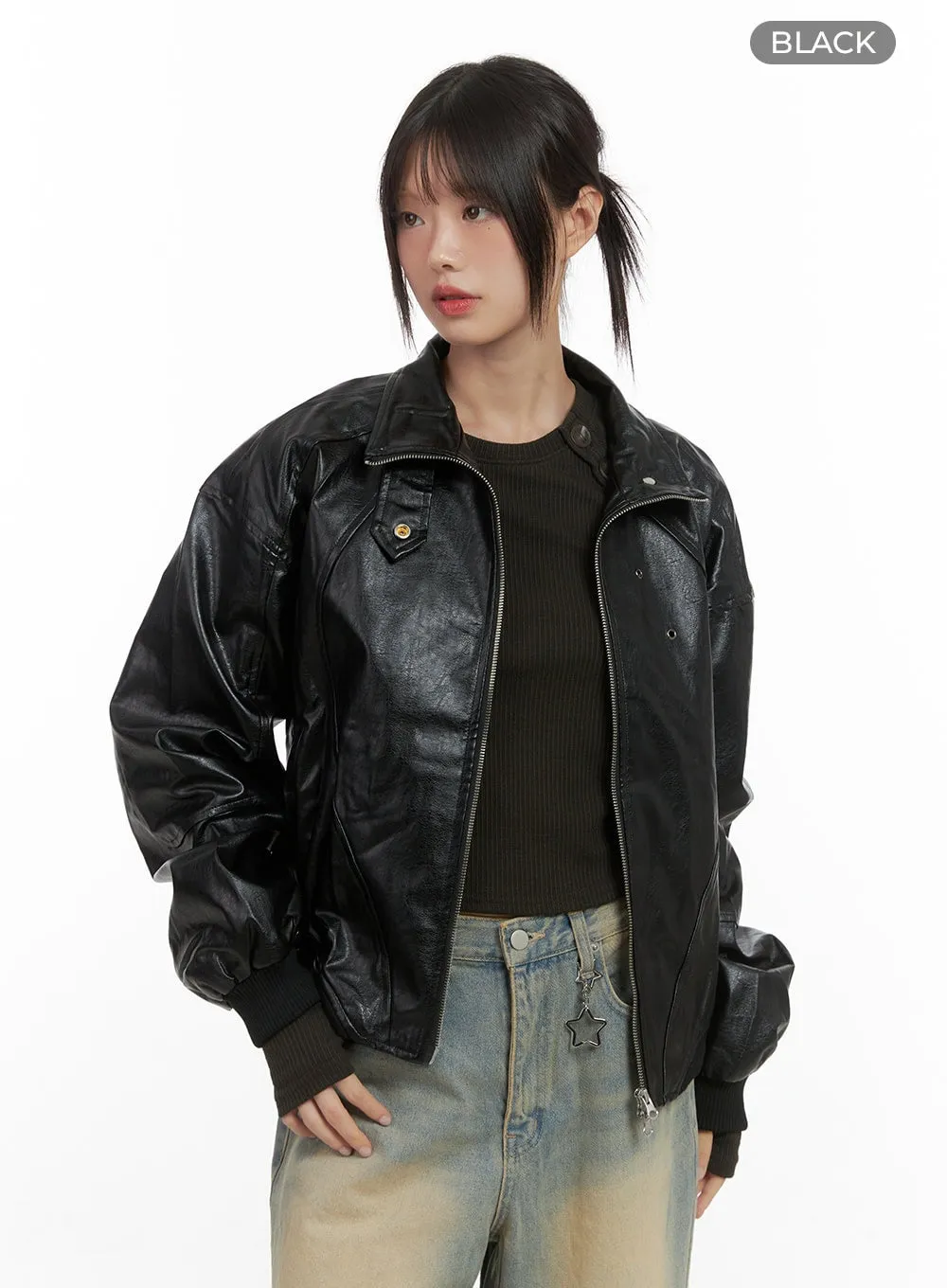 Refined Button-Up Leather Jacket CS412