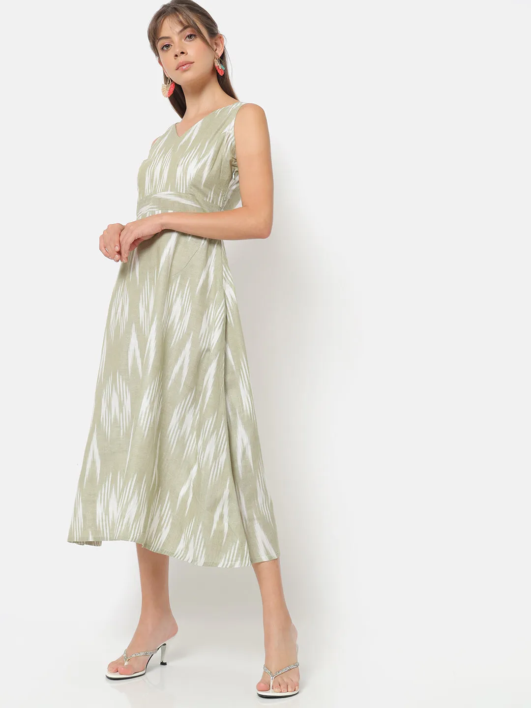 Sayoni Green Ikat Sleeveless Dress