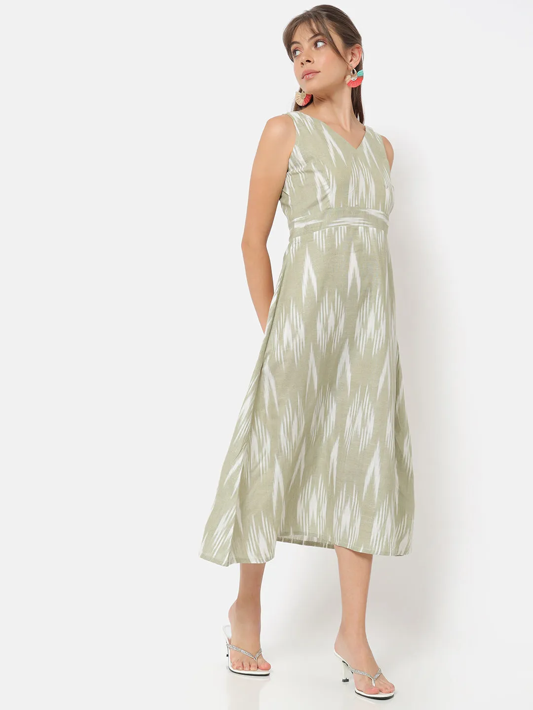 Sayoni Green Ikat Sleeveless Dress