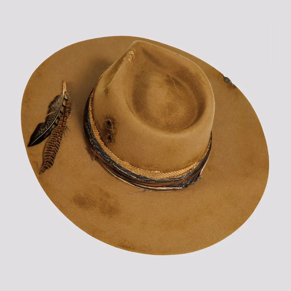 Six Shooter | Womens Distressed Wool Felt Pinch Front Fedora Hat