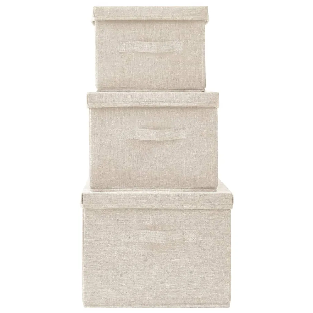 Stackable Storage Box Set of 3 Piece Fabric Cream