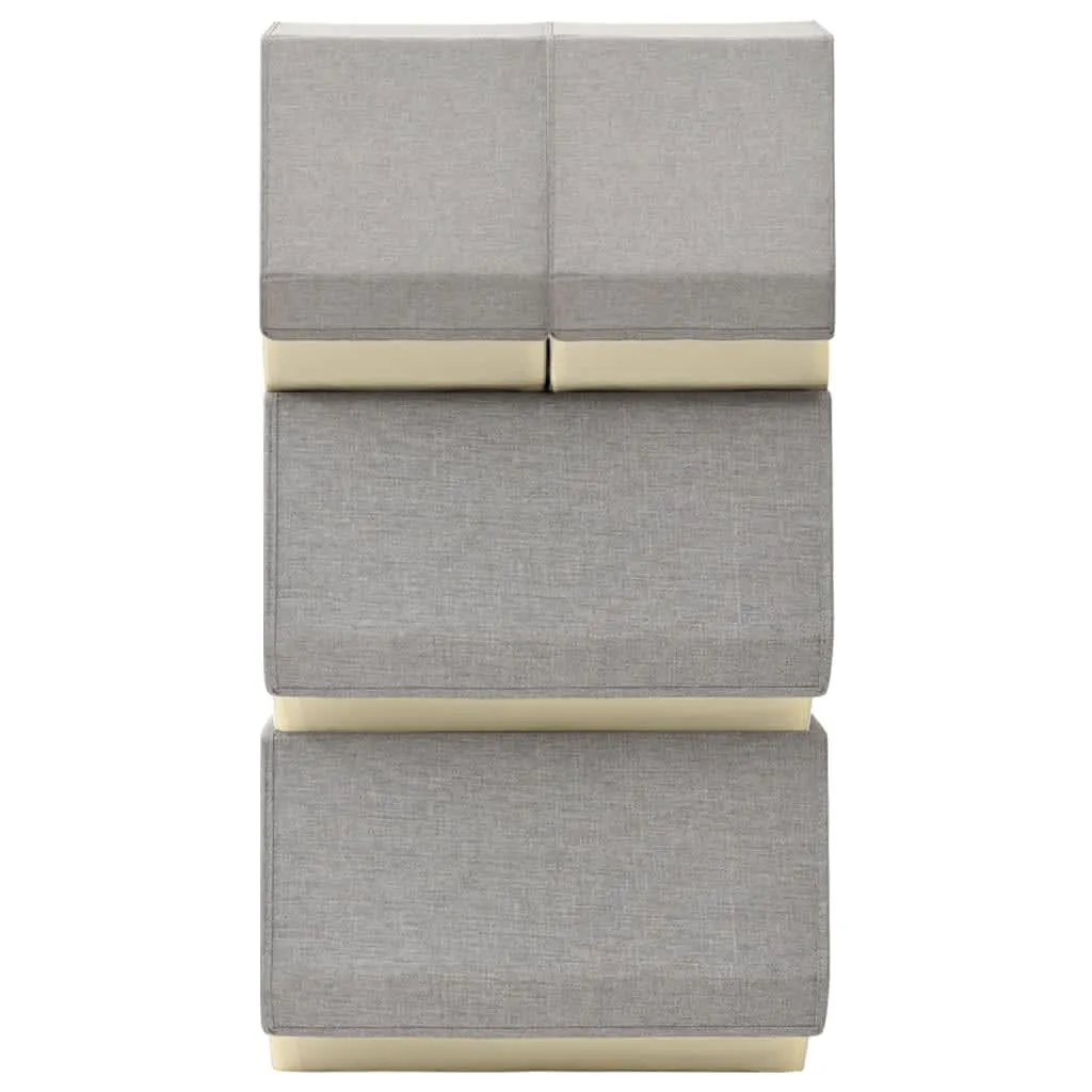 Stackable Storage Box Set of 4 Pieces Fabric Grey & Cream