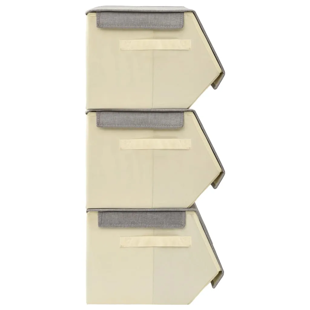 Stackable Storage Box Set of 4 Pieces Fabric Grey & Cream