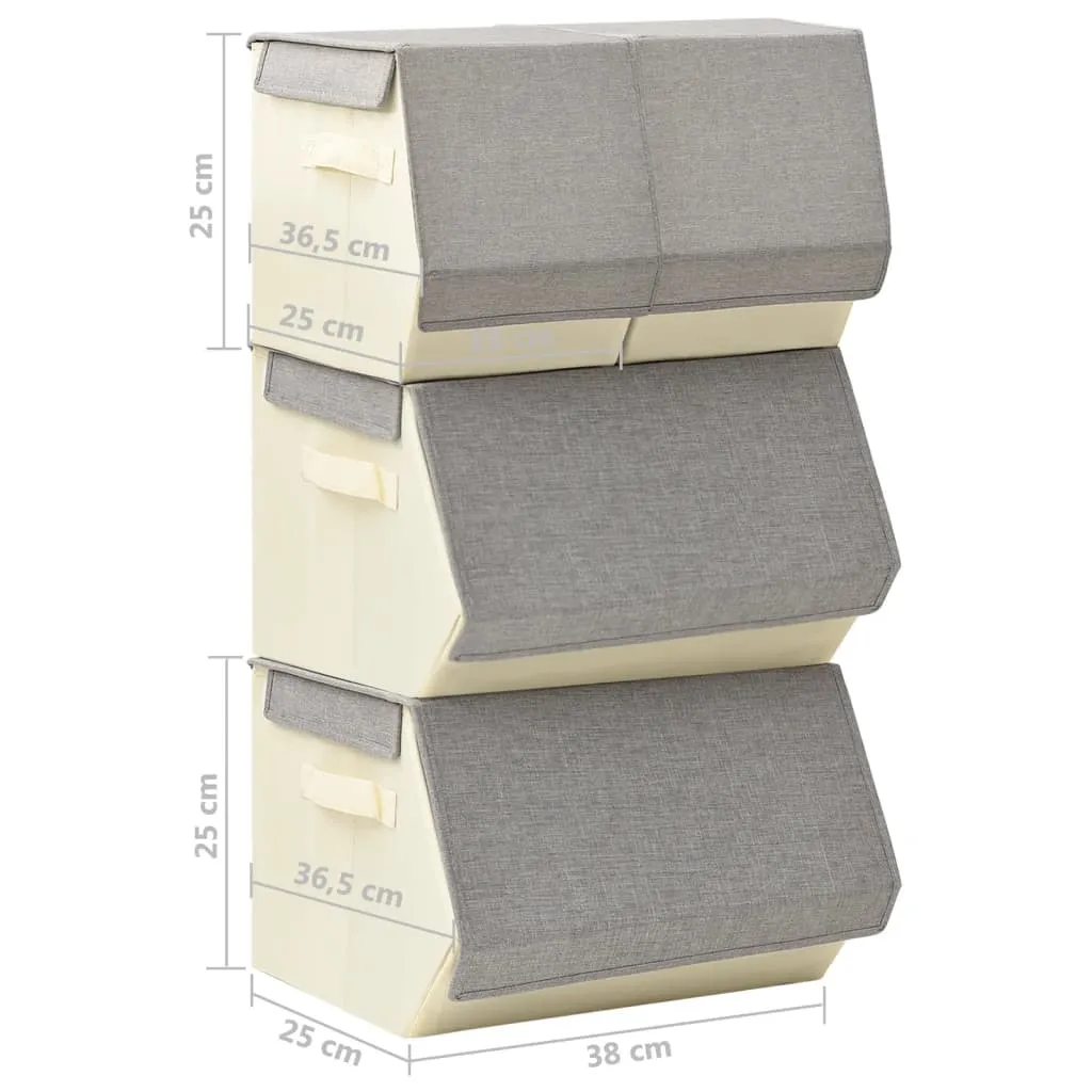 Stackable Storage Box Set of 4 Pieces Fabric Grey & Cream