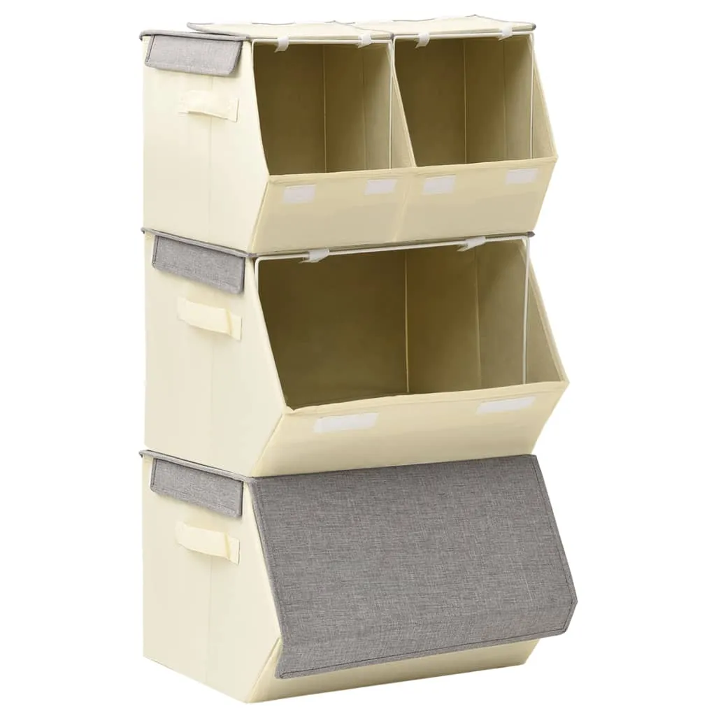 Stackable Storage Box Set of 4 Pieces Fabric Grey & Cream