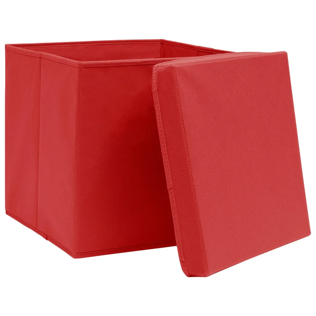 Storage Boxes with Lids 10 pcs Red 32x32x32 cm Fabric