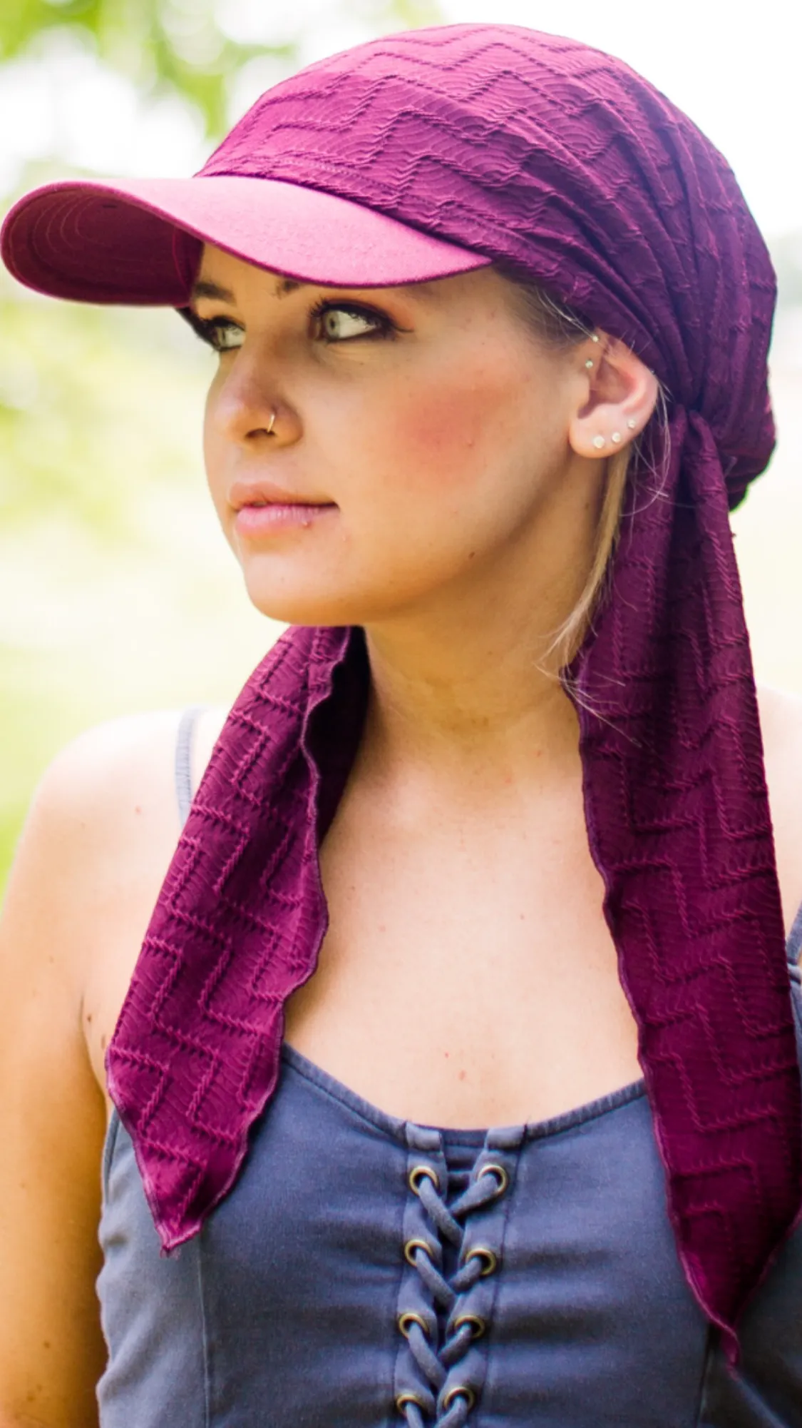 Sun Visor | Sun Shade | Sun Hat | Burgundy Pre Tied Head Scarf Hijab | Baseball Cap | Headscarf For Women | Proudly Made in The USA by Uptown Girl Headwear