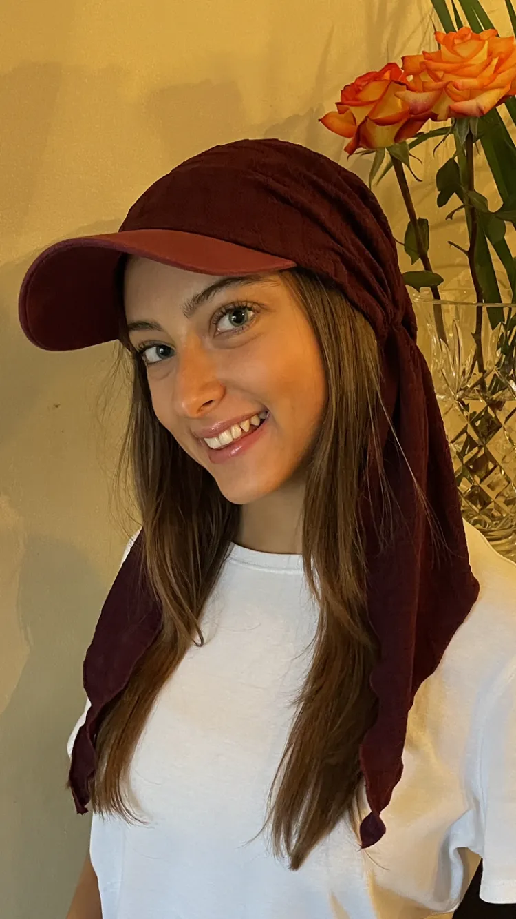 Sun Visor | Sun Shade | Sun Hat | Burgundy Pre Tied Head Scarf Hijab | Baseball Cap | Headscarf For Women | Proudly Made in The USA by Uptown Girl Headwear