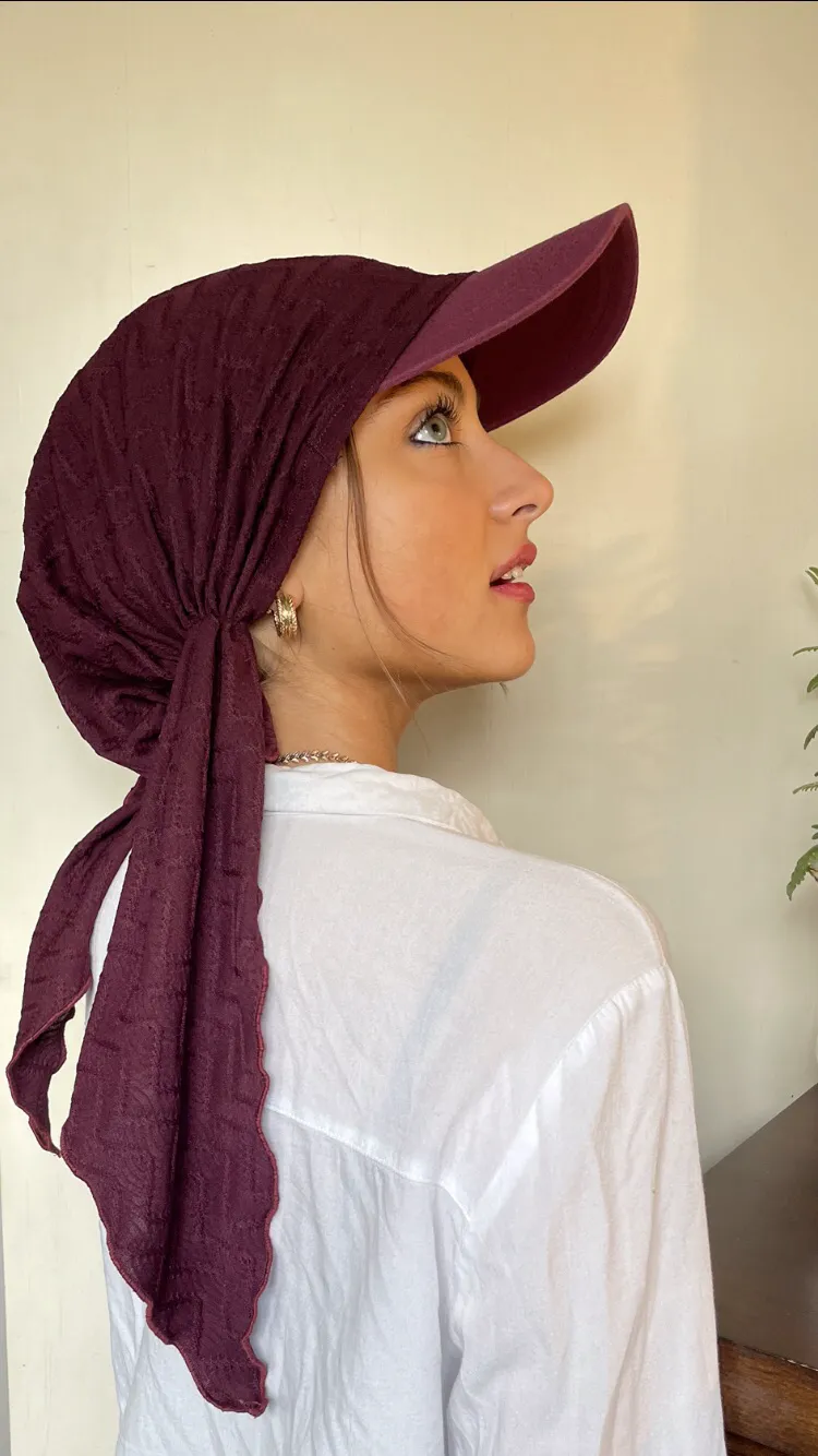 Sun Visor | Sun Shade | Sun Hat | Burgundy Pre Tied Head Scarf Hijab | Baseball Cap | Headscarf For Women | Proudly Made in The USA by Uptown Girl Headwear