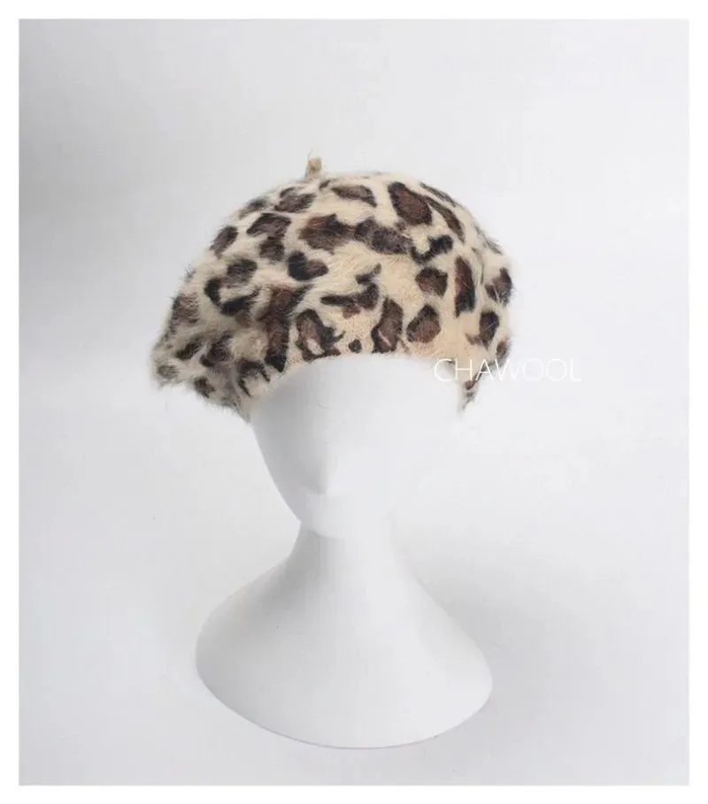 TAVIMART  -  Sweet Hot Girl Leopard Print Retro Beret Women's Autumn and Winter Pure Sexy Knitted Beret Fashion Female Trendy Accessories