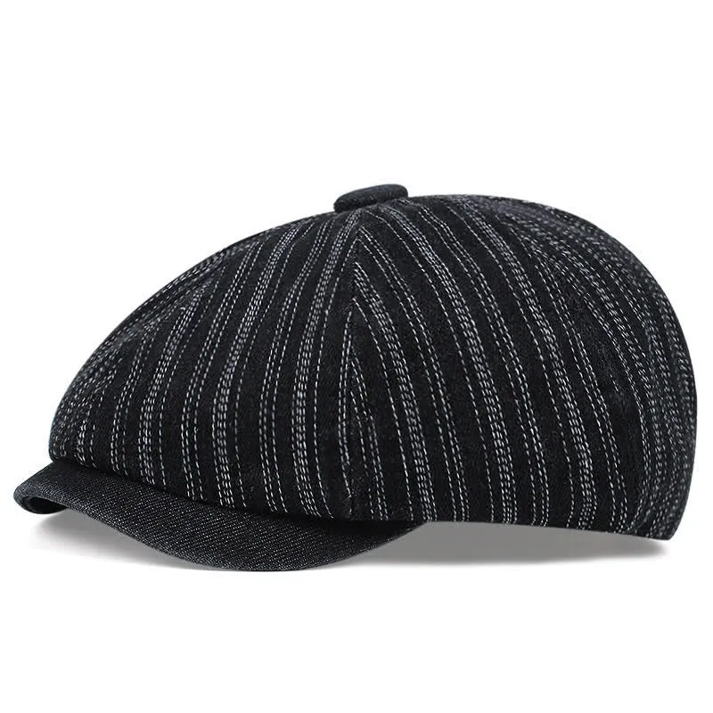 Trendy Striped Octagonal Newsboy Beret Cap