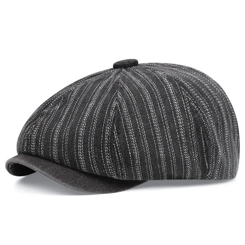 Trendy Striped Octagonal Newsboy Beret Cap