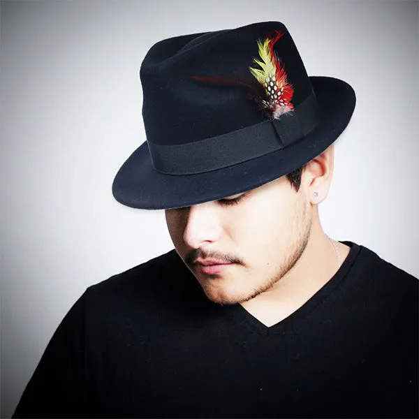 Vintage Wool Felt Fedora Hat with Feather B5031F