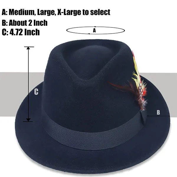 Vintage Wool Felt Fedora Hat with Feather B5031F