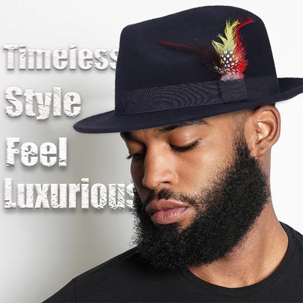 Vintage Wool Felt Fedora Hat with Feather B5031F