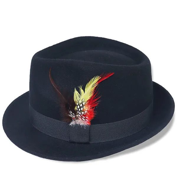 Vintage Wool Felt Fedora Hat with Feather B5031F